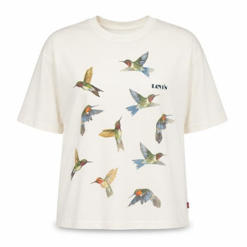 Levi’s Women’s Ivory Short Sleeve Crew Neck T-Shirt XS Hummingbird Print Cotton