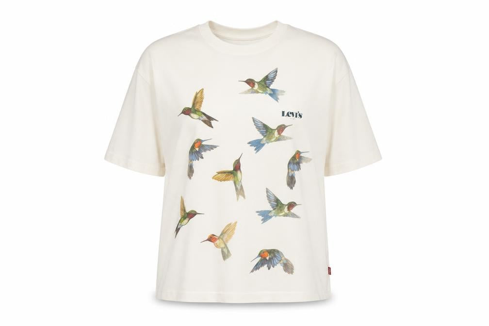 Levi’s Women’s Ivory Short Sleeve Crew Neck T-Shirt XS Hummingbird Print Cotton