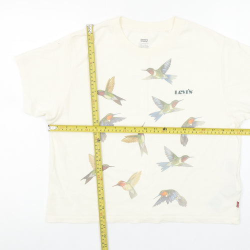 Levi’s Women’s Ivory Short Sleeve Crew Neck T-Shirt XS Hummingbird Print Cotton