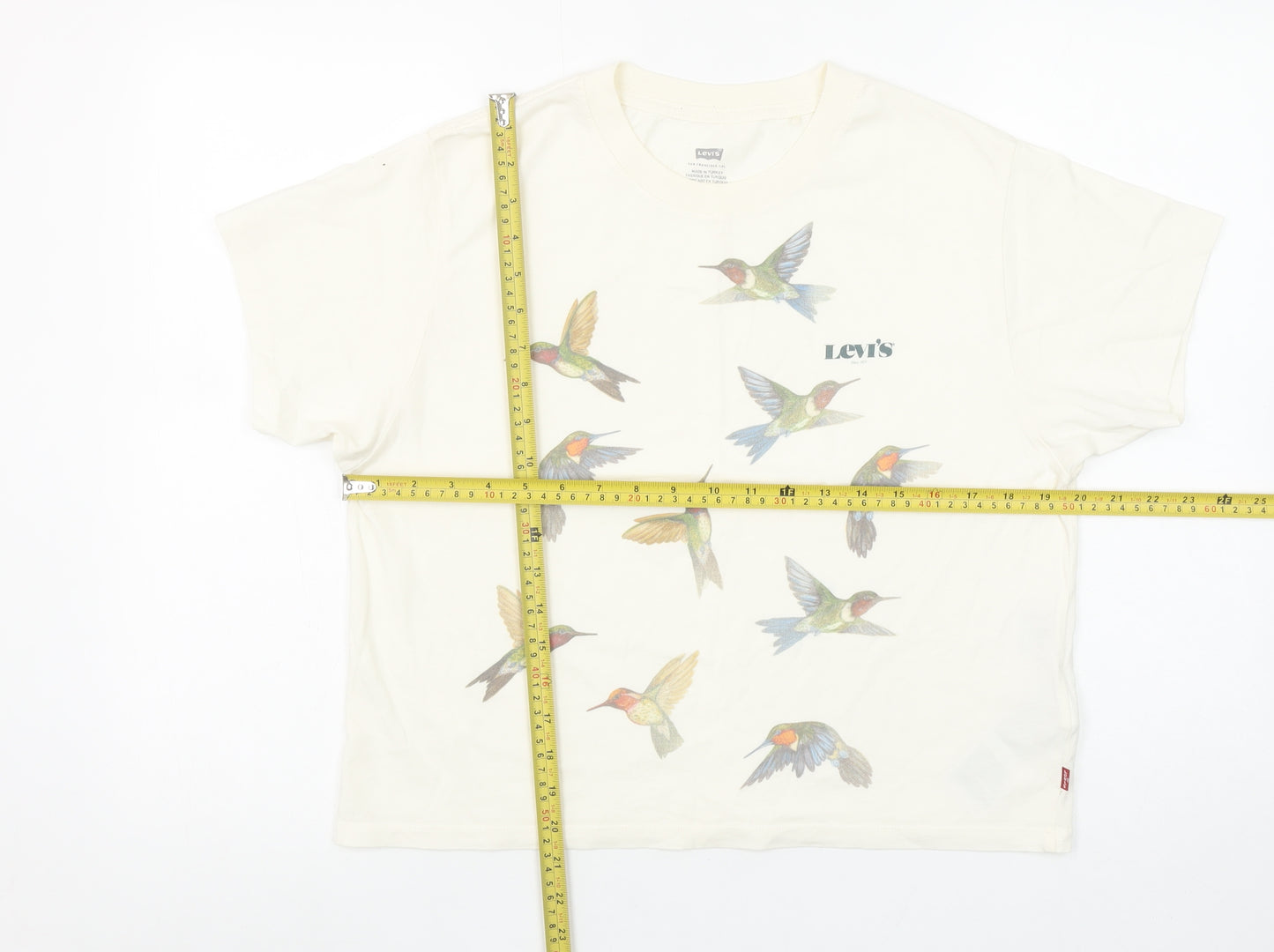 Levi’s Women’s Ivory Short Sleeve Crew Neck T-Shirt XS Hummingbird Print Cotton