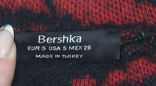 Bershka Women’s Black Red Floral Knit Pullover Jumper Size 8