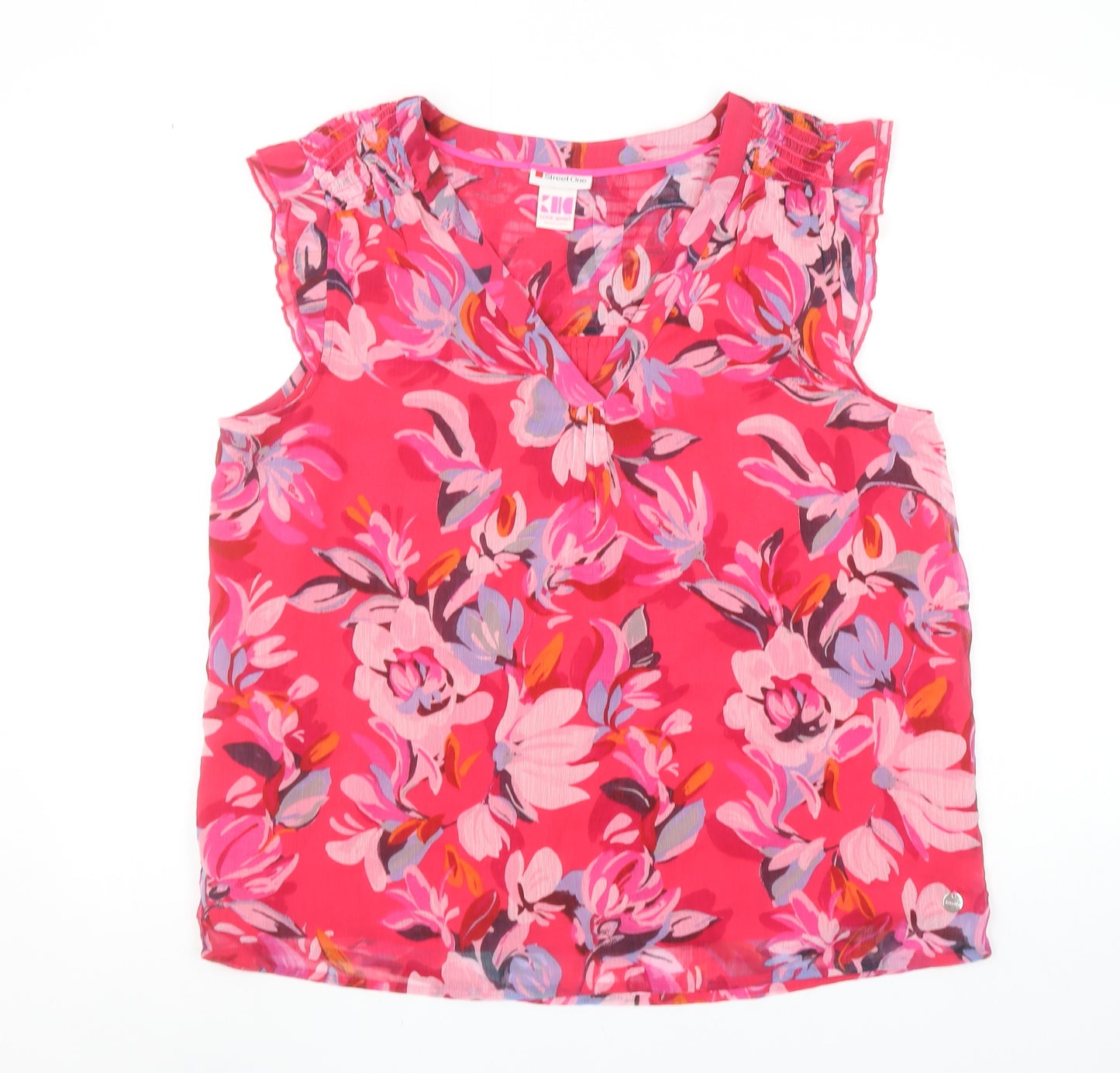 Street One Women’s Pink Floral Sleeveless V-Neck Tunic Blouse Size 14