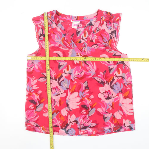 Street One Women’s Pink Floral Sleeveless V-Neck Tunic Blouse Size 14