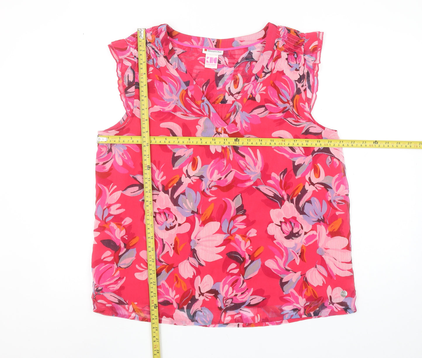 Street One Women’s Pink Floral Sleeveless V-Neck Tunic Blouse Size 14