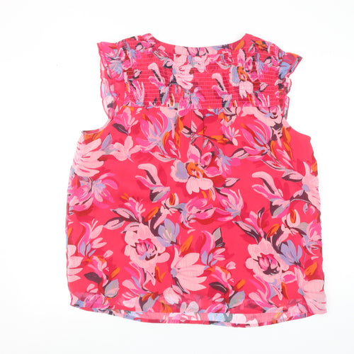 Street One Women’s Pink Floral Sleeveless V-Neck Tunic Blouse Size 14
