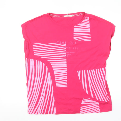 Cecil Women's Pink Striped Crew Neck Cotton T-Shirt Size M