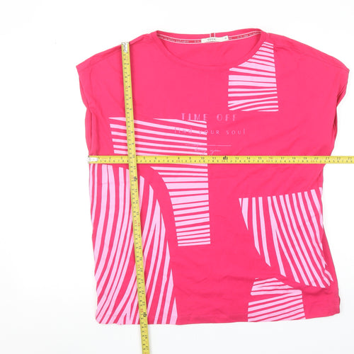 Cecil Women's Pink Striped Crew Neck Cotton T-Shirt Size M