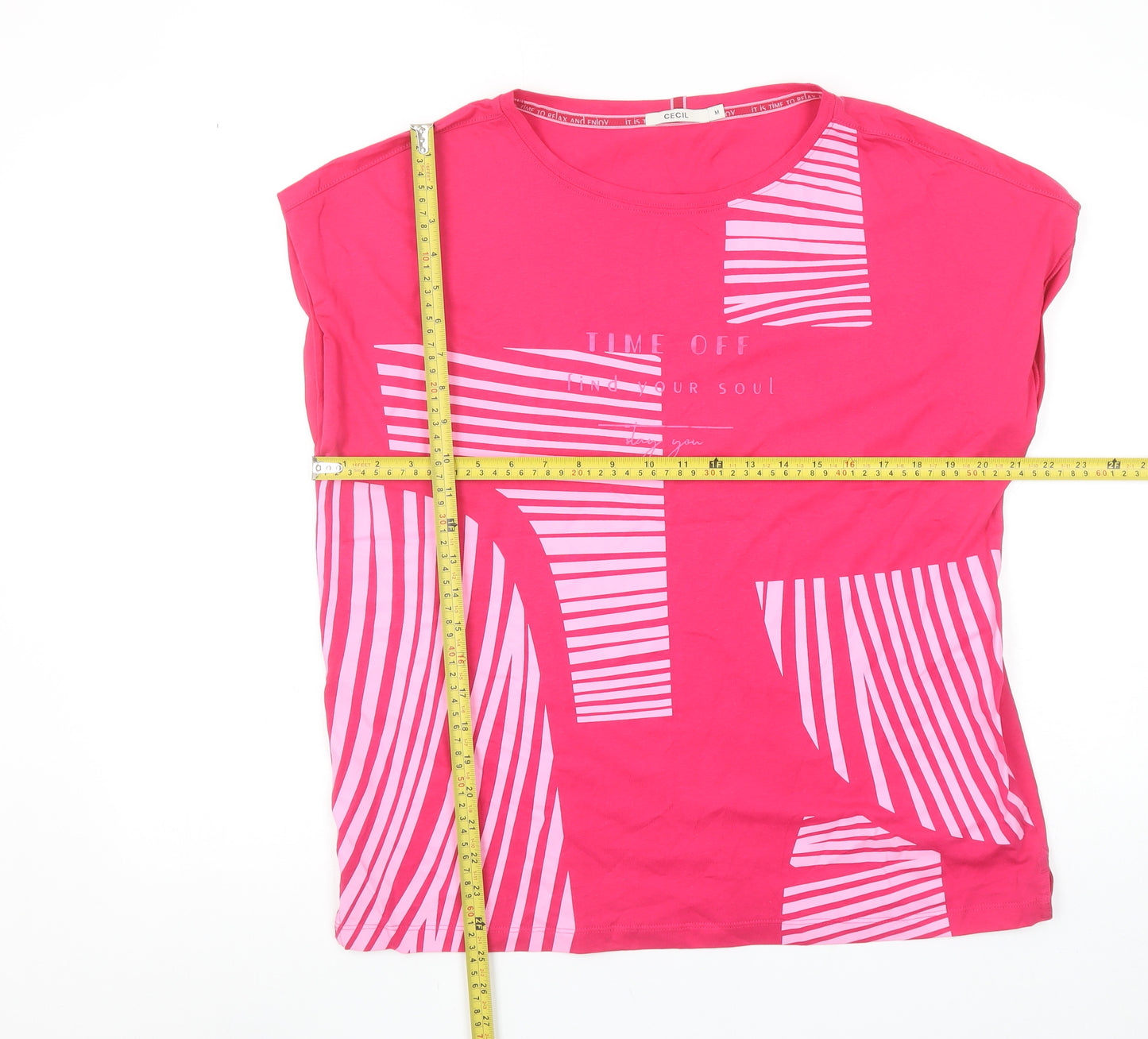 Cecil Women's Pink Striped Crew Neck Cotton T-Shirt Size M