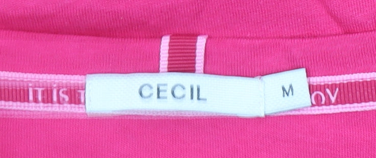 Cecil Women's Pink Striped Crew Neck Cotton T-Shirt Size M