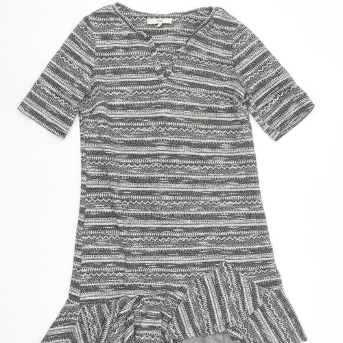 Next Women’s Grey Striped Shift Dress Size 12 V-Neck Half Sleeve