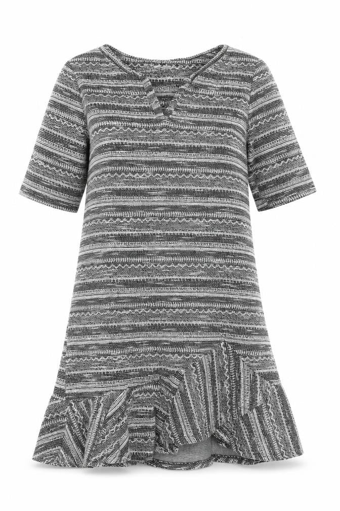 Next Women’s Grey Striped Shift Dress Size 12 V-Neck Half Sleeve