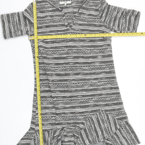 Next Women’s Grey Striped Shift Dress Size 12 V-Neck Half Sleeve