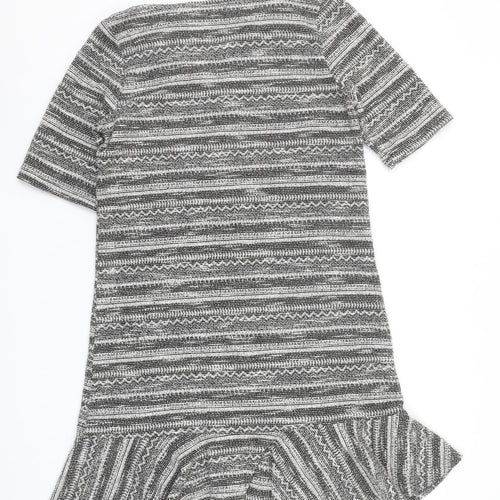 Next Women’s Grey Striped Shift Dress Size 12 V-Neck Half Sleeve