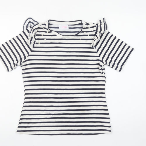 Savida Women’s Blue Striped Short Sleeve Ruffle T-Shirt Size 12