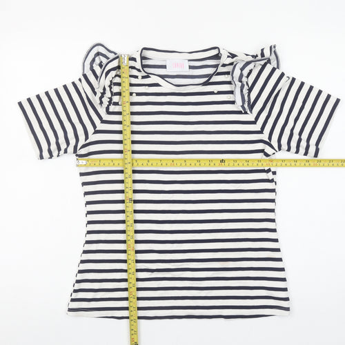 Savida Women’s Blue Striped Short Sleeve Ruffle T-Shirt Size 12