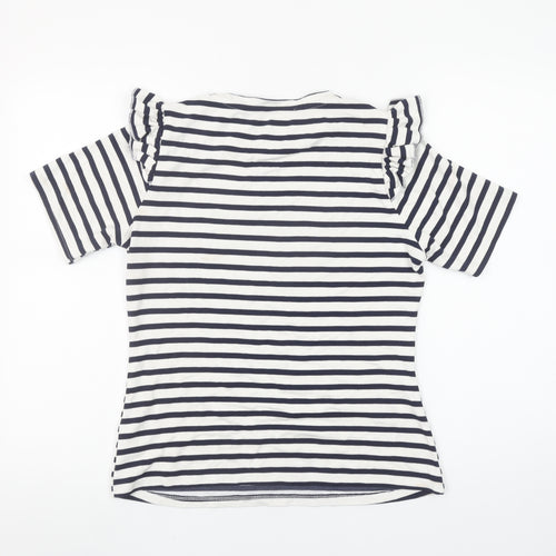 Savida Women’s Blue Striped Short Sleeve Ruffle T-Shirt Size 12