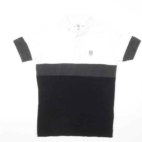 883 Police Milano Men's Black White Colourblock Polo Shirt Size M