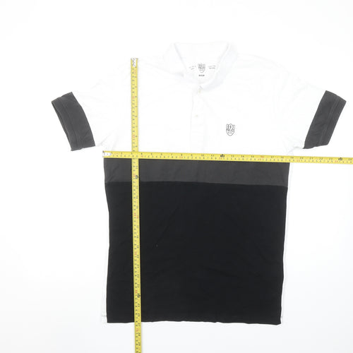 883 Police Milano Men's Black White Colourblock Polo Shirt Size M