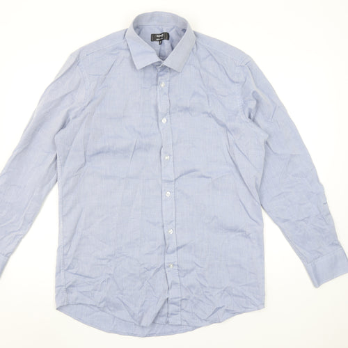 Dunnes Stores Men's Blue Cotton Blend Regular Fit Long Sleeve Shirt Size 16”