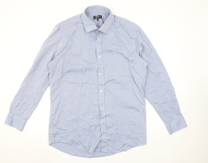 Dunnes Stores Men's Blue Cotton Blend Regular Fit Long Sleeve Shirt Size 16”