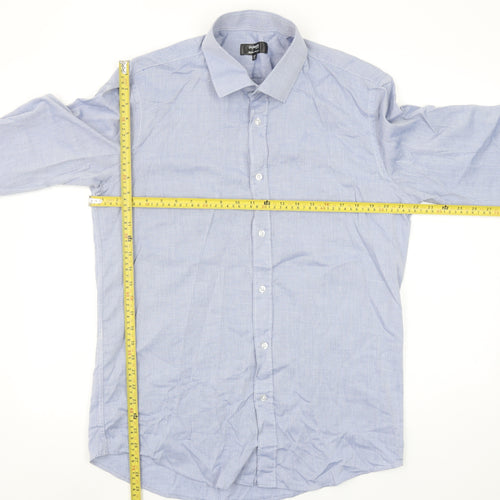 Dunnes Stores Men's Blue Cotton Blend Regular Fit Long Sleeve Shirt Size 16”