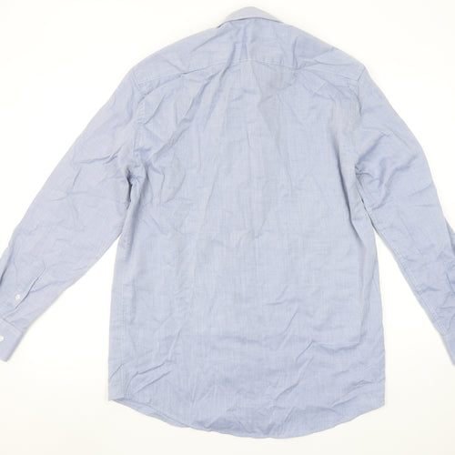 Dunnes Stores Men's Blue Cotton Blend Regular Fit Long Sleeve Shirt Size 16”