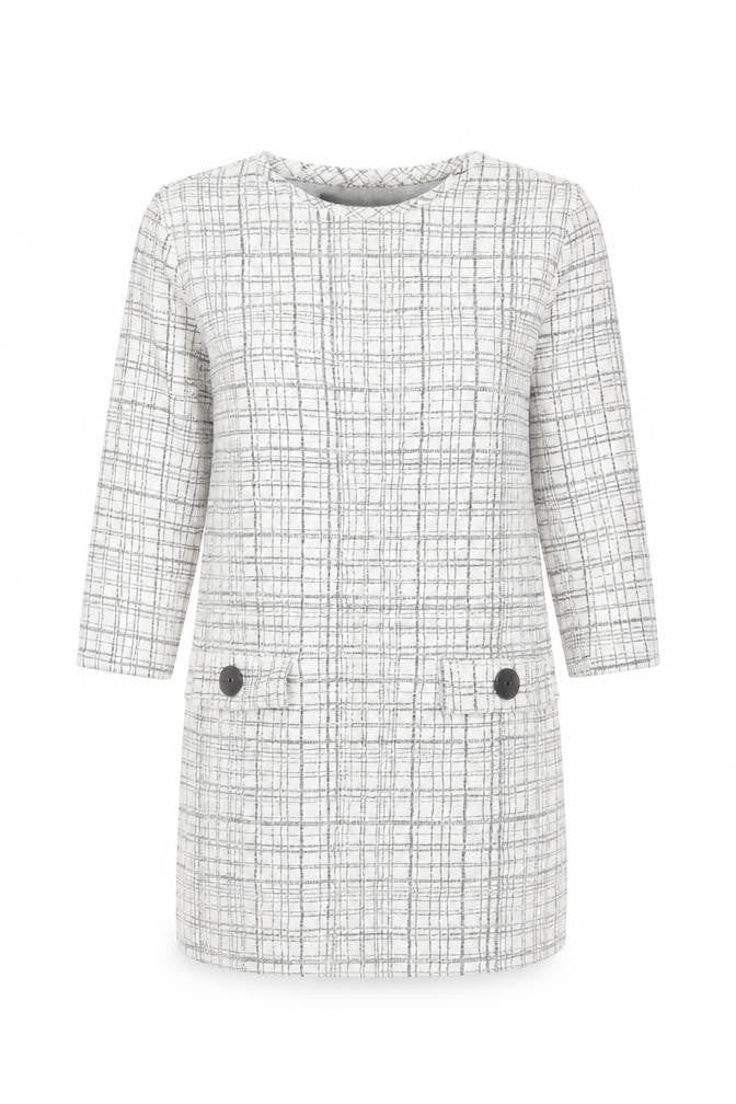 Bershka Women Grey Check Shift Dress Size 10 3/4 Sleeve