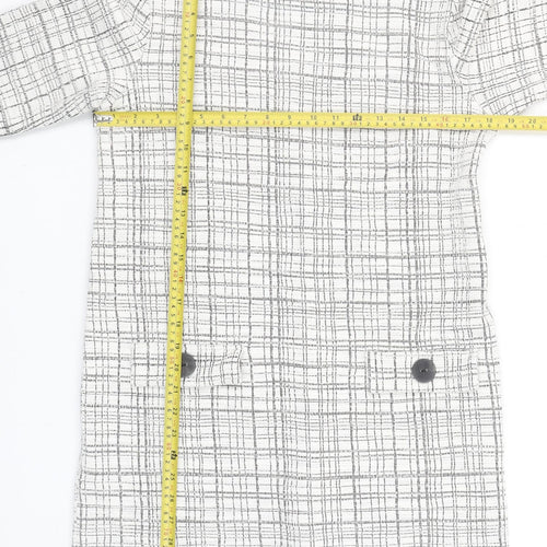 Bershka Women Grey Check Shift Dress Size 10 3/4 Sleeve