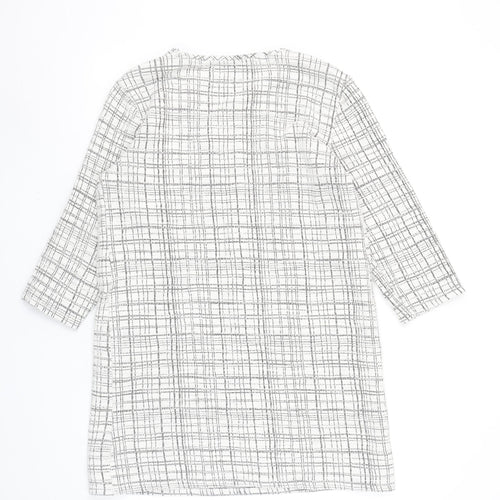 Bershka Women Grey Check Shift Dress Size 10 3/4 Sleeve