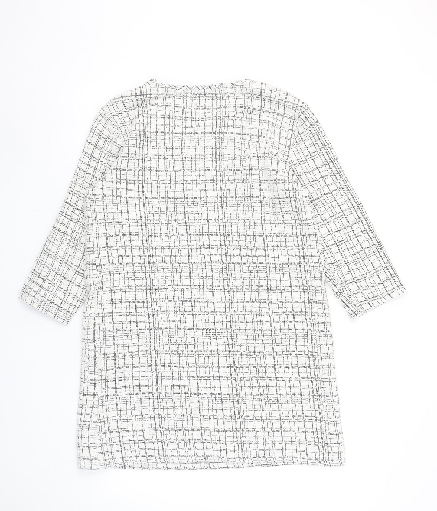 Bershka Women Grey Check Shift Dress Size 10 3/4 Sleeve