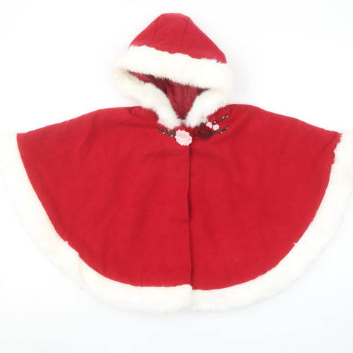Savannah Girls Red Faux Fur Trim Hooded Winter Cape Poncho Age 4-5 Years