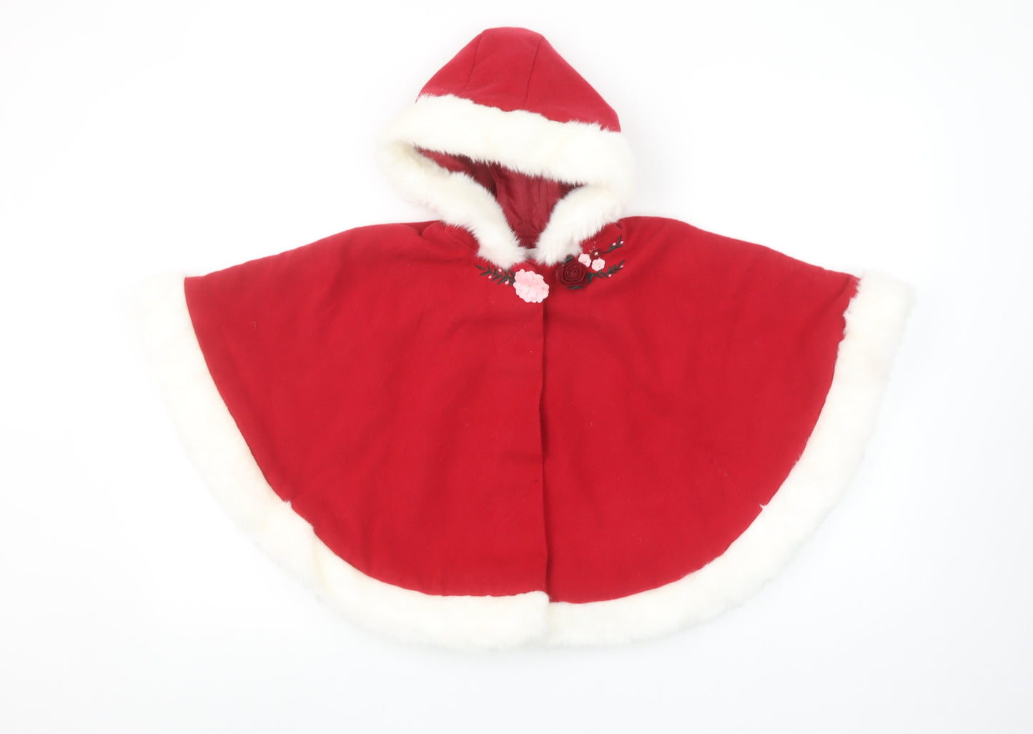 Savannah Girls Red Faux Fur Trim Hooded Winter Cape Poncho Age 4-5 Years