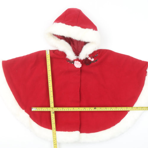 Savannah Girls Red Faux Fur Trim Hooded Winter Cape Poncho Age 4-5 Years