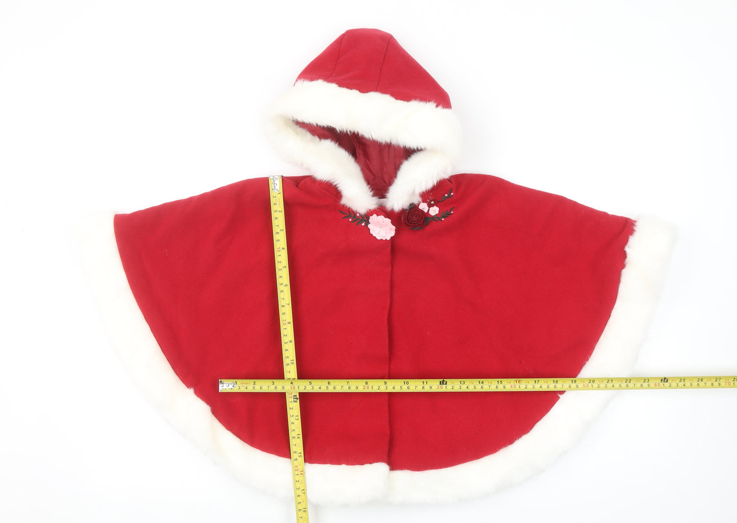 Savannah Girls Red Faux Fur Trim Hooded Winter Cape Poncho Age 4-5 Years