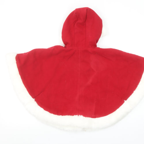 Savannah Girls Red Faux Fur Trim Hooded Winter Cape Poncho Age 4-5 Years