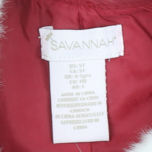 Savannah Girls Red Faux Fur Trim Hooded Winter Cape Poncho Age 4-5 Years