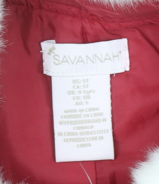 Savannah Girls Red Faux Fur Trim Hooded Winter Cape Poncho Age 4-5 Years