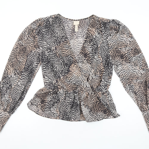 H&M Women’s Multicoloured Animal Print Wrap Blouse UK 8 Long Sleeve