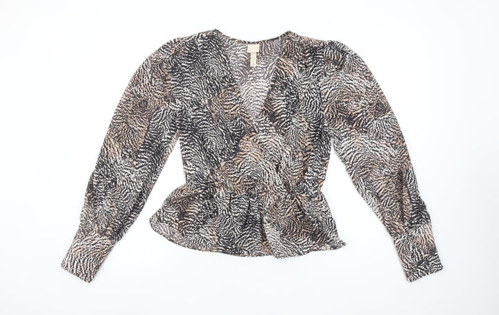 H&M Women’s Multicoloured Animal Print Wrap Blouse UK 8 Long Sleeve
