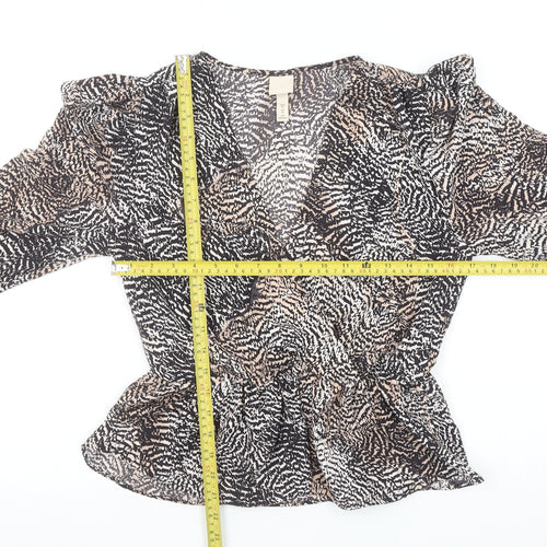 H&M Women’s Multicoloured Animal Print Wrap Blouse UK 8 Long Sleeve