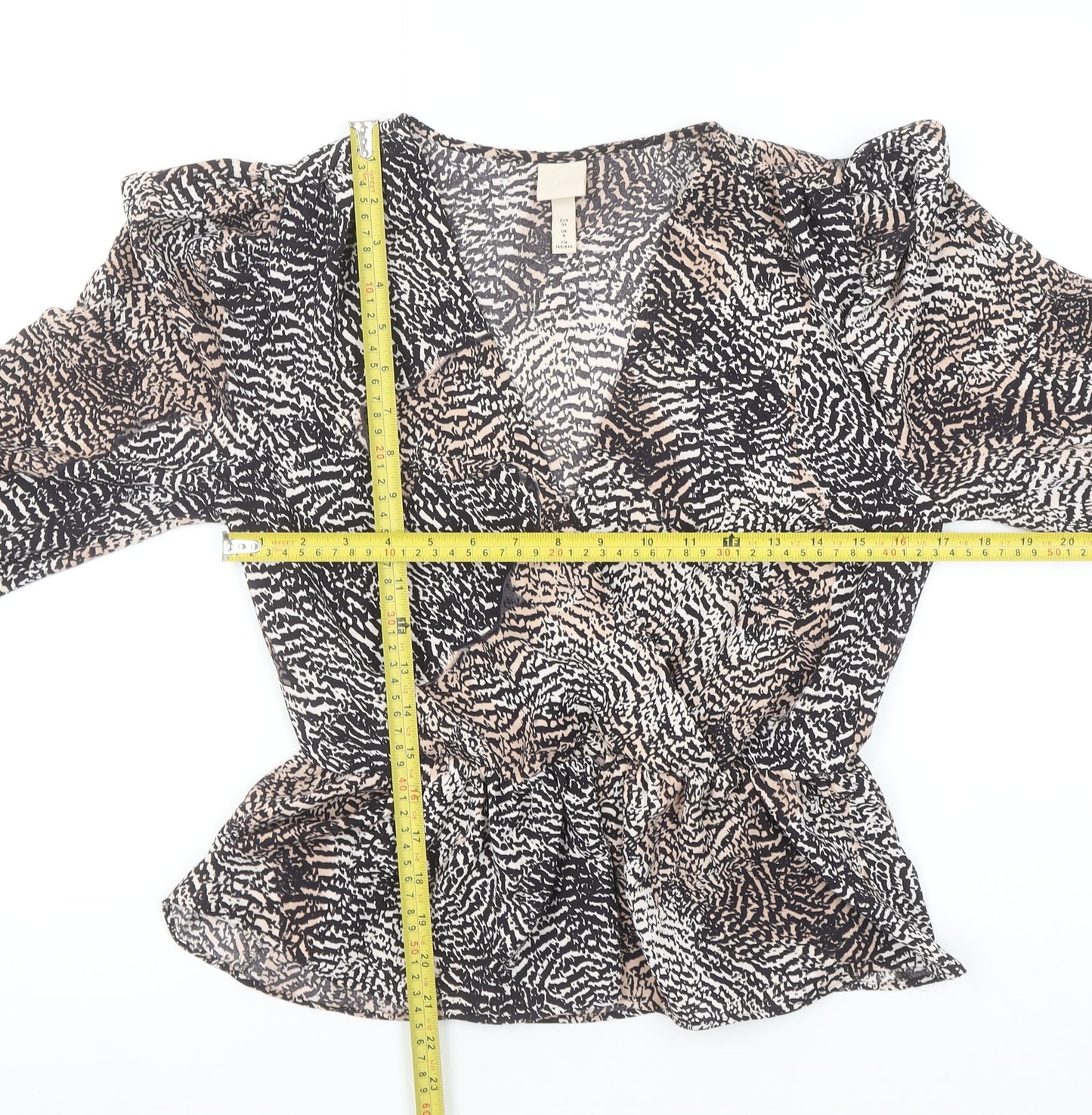 H&M Women’s Multicoloured Animal Print Wrap Blouse UK 8 Long Sleeve