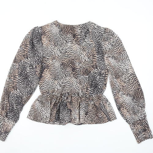 H&M Women’s Multicoloured Animal Print Wrap Blouse UK 8 Long Sleeve