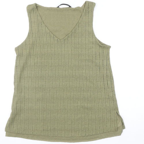 Dunnes Women’s Green V-Neck Ribbed Sleeveless Cotton Tank Top Size S