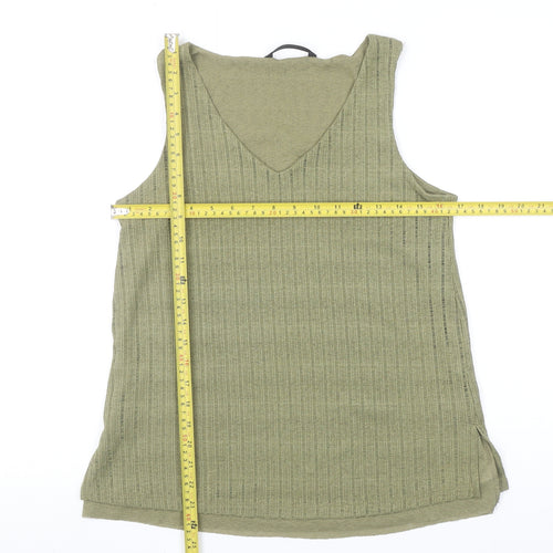 Dunnes Women’s Green V-Neck Ribbed Sleeveless Cotton Tank Top Size S