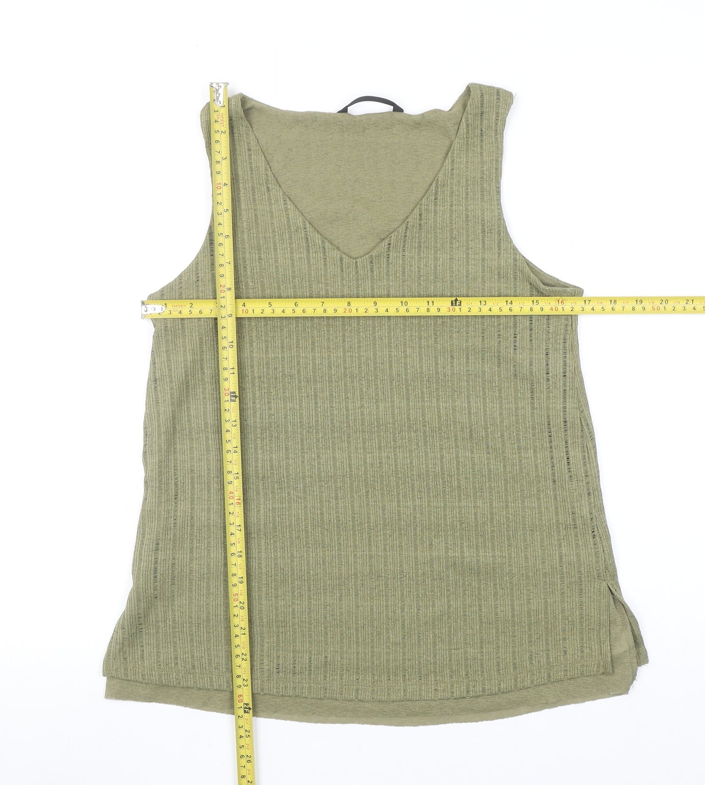 Dunnes Women’s Green V-Neck Ribbed Sleeveless Cotton Tank Top Size S
