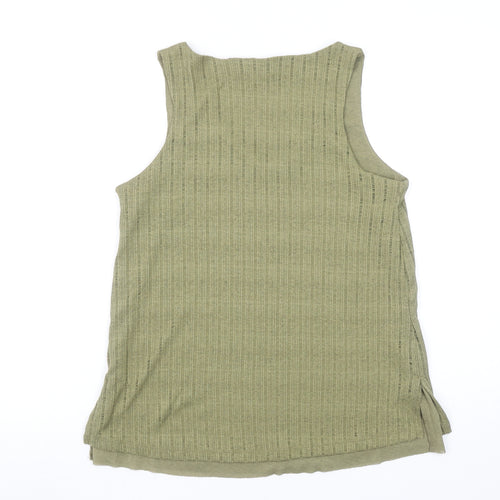 Dunnes Women’s Green V-Neck Ribbed Sleeveless Cotton Tank Top Size S