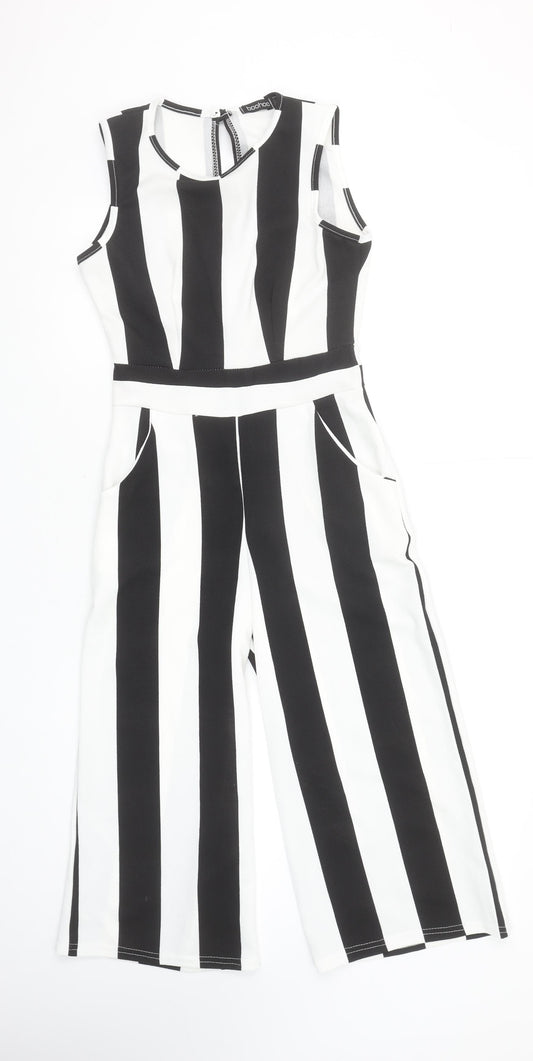 Boohoo Women’s Black and White Striped Sleeveless Jumpsuit UK 10