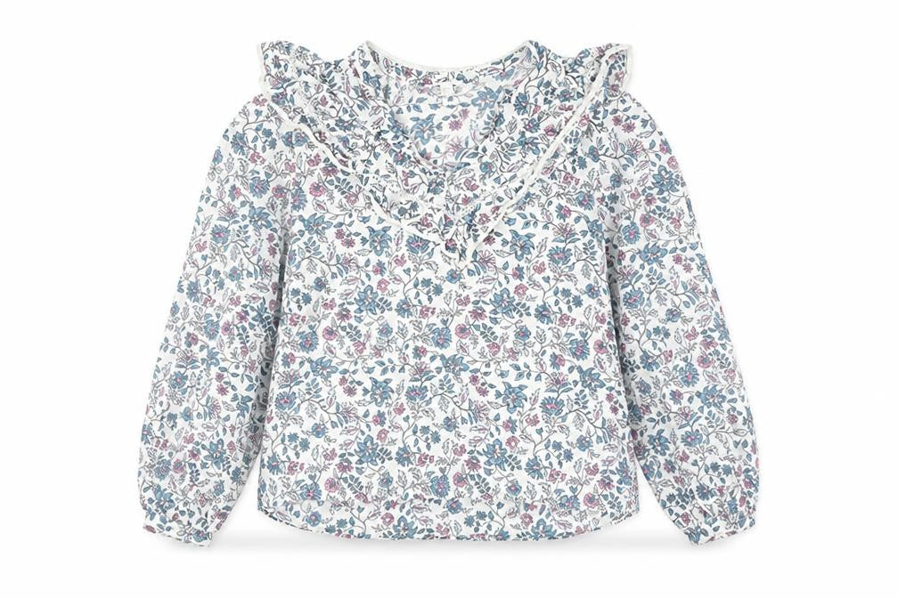 Front view of Springfield Women’s Multicoloured Floral Cotton Ruffle Blouse, size UK 10
