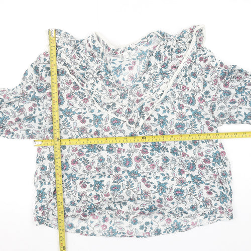 Springfield Women’s Multicoloured Floral Cotton Ruffle Blouse Size 10