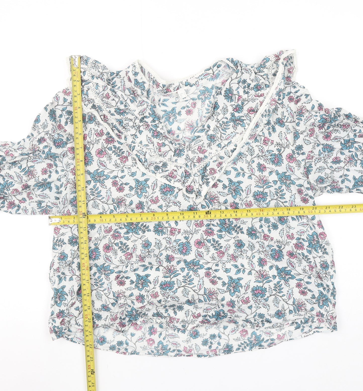 Springfield Women’s Multicoloured Floral Cotton Ruffle Blouse Size 10